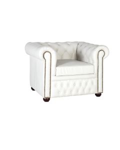 Fauteuil Chester monoplace recouvert de cuir naturel finition blanc