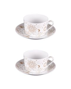 Coffret 2 déjeuners et sous tasses assorties Celeste 35 cl