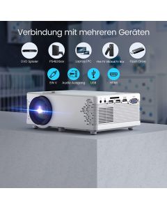 vidéoprojecteur LED Full HD 4500 lumens WiFi Bluetooth compatible avec clé TV, HDMI, SD, AV, VGA, USB blanc