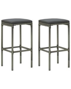 Tabourets de Bar Gris en Résine Tressée avec Coussins Lot de 2 - Design Unique pour Maison et Établissements