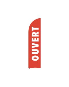 Drapeau publicitaire "OUVERT" de dimensions 255 x 60 cm