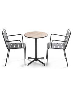 Ensemble table de terrasse en acier et céramique avec 2 fauteuils