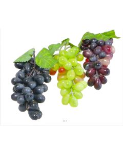 Grappe de raisin artificiel L16 cm avec 2 feuilles 36 raisins Vert - couleur: Vert