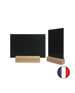 Porte menu de table en bois brut dimensions 15 x 3,6 x 3,6 cm avec ardoise A5 - Lot de 2
