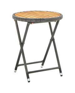 Table à thé rustique en résine tressée et bois d'acacia massif 60 cm - Gris