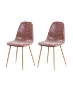 Lot de 2 chaises de salle à manger industrielles en simili cuir marron avec pieds en métal imitation bois