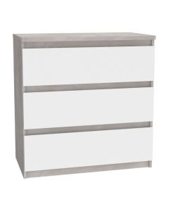 Commode chelsea 3 tiroirs - couleur blanc/beton clair - l 77,2 x p 42 x h 79,9 cm