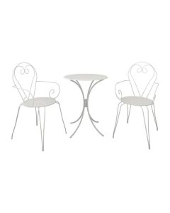 Set table de jardin romantique en fer forgé 60 cm + 2 fauteuils - blanc