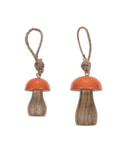 Set de 2 suspensions champignon orange en bois (lot de 4)