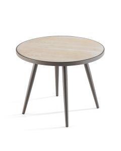 Table basse ronde avec plateau imitation bois