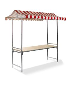 Etal de Marché Rouge-Blanc Structure en Acier Galvanisé Bâche PVC Ignifuge Plateau en Bois - VEBA