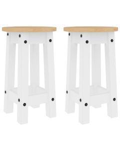 Lot de 2 Tabourets de Bar Blancs en Bois Massif de Pin