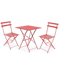 Table de terrasse et 2 chaises acier rouge