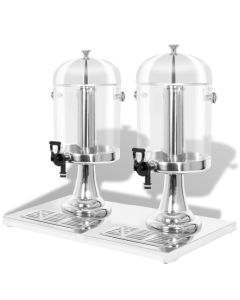 Distributeur de jus en acier inoxydable 2 x 8 l avec robinet et cylindre central pour glaçons