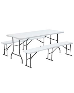 Table pliante 180 cm et 2 bancs pliables