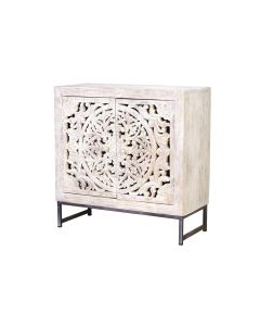Buffet - Bois De Manguier - Blanc Effet Vieilli - 81 X 80 X 35 Cm