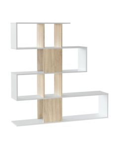 Bibliothèque étagère zigzag en chêne et blanc - 3 niveaux - 145 x 145 x 28 cm