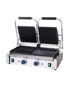 Grill Panini Professionnel Double Plaque 1/2 Rainurée 1/2 Lisse - 3,6 kW