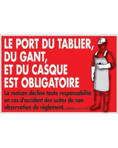 Pancarte Port du Tablier et du Casque Obligatoire 240x100 mm - L2G