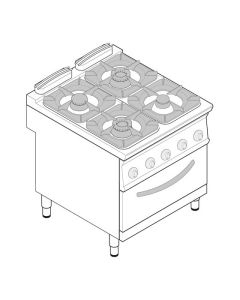 Piano de cuisson gaz sur four électrique ventilé GN 1/1 - 4 feux - gamme 900 - Tecnoinox