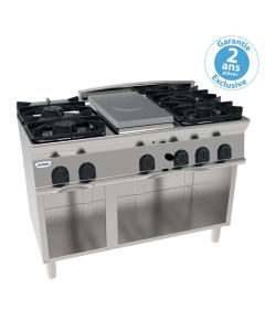 Plaque de cuisson - top 4 feux vifs gaz et 1/2 plaque coup de feu sur placard ouvert - gamme 700 - Tecnoinox