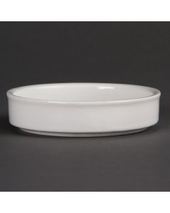 Plats empilables en porcelaine blanche Olympia 102 mm - Boite de 6