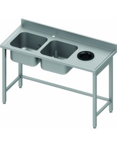 Table de Chef Inox Avec Vide Ordure - 2 Bacs à Gauche - Profondeur 700 - Stalgast