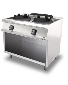 Wok Gaz 2 Feux sur Placard Ouvert Diamante 90 - 2x10 ou 2x14 kW - Olis