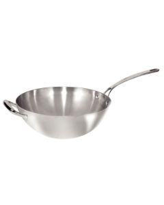 Wok inox triple épaisseur à fond plat - Vogue 31cm